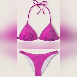 M/M PINK Swim Shimmer Triangle Bikini Top Brazilian Bikini Set